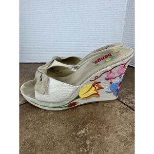 Bongo Vintage Y2K Embroidered Floral Platform Wedge Sandals Size 8.5 M